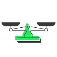 Scales balance offset shadow line icon. Justice system, equality. Human rights, measurement tool. Bold outline symbol with solid green fill. Modern flat illustration. Editable stroke vector