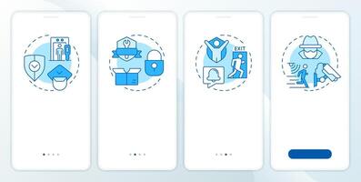 Benefits of physical security blue onboarding mobile app screen. Data. Walkthrough 4 steps editable graphic instructions with linear concepts. UI, UX, GUI vector