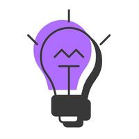 Creative thinking offset shadow line icon. Idea lightbulb, innovation. Problem solving. Inspiration, energy. Bold outline symbol with solid purple fill. Modern flat illustration. Editable stroke vector