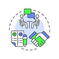 Engage in the selection process multi color concept icon. Recruitment, interview. Agreement, negotiation. Round shape line illustration. Abstract idea. Graphic design. Easy to use in infographic vector