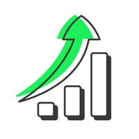 Chart growth offset shadow line icon. Metric increase. Efficiency, performance. Statistics, analytics. Bold outline symbol with solid green fill. Modern flat illustration. Editable stroke vector