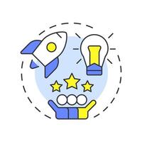 Startup studio multi color concept icon. Teamwork, collaboration. Resources allocation. Round shape line illustration. Abstract idea. Graphic design. Easy to use in infographic, brochure vector