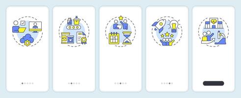 Business incubators onboarding mobile app screen. Remote support. Walkthrough 5 steps editable graphic instructions with linear concepts. UI, UX, GUI vector