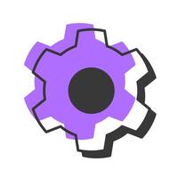 Industrial gear offset shadow line icon. Production technology, business process. Mechanism, engineering. Bold outline symbol with solid purple fill. Modern flat illustration. Editable stroke vector