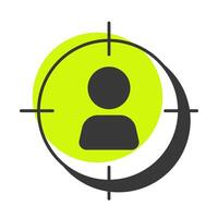Target customer offset shadow line icon. Marketing audience. Advertising, promoting. User experience, service. Bold outline symbol with solid green fill. Modern flat illustration. Editable stroke vector