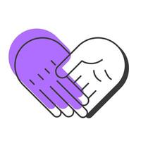 Support offset shadow line icon. Business negotiation, agreement handshake. Mental help, empathy. Bold outline symbol with solid purple fill. Modern flat illustration. Editable stroke vector
