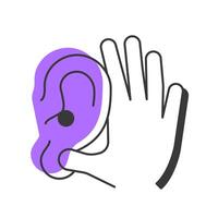 Active listening offset shadow line icon. Social communication, empathy. Skill development, customer service. Bold outline symbol with solid purple fill. Modern flat illustration. Editable stroke vector
