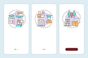 Educational access portals onboarding mobile app screen. Walkthrough 3 steps editable graphic instructions with linear concepts. UI, UX, GUI vector
