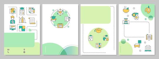 Student information systems green circle brochure layout. Educational materials. Leaflet advertising design with color line icons. Editable 4 pages vector
