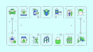 Physical security mint green word concept. Protect personnel and property from damage. Typography banner. Illustrationwith title text, editable icons color vector