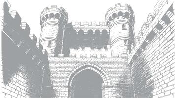 Medieval Fortress Gateway with Turrets and Archway vector