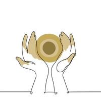 female hands molding a clay pot top view - one line art . concept art therapy, pottery, master class, crafting vector