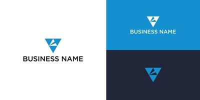 Geometric logo design featuring a blue triangular shape with abstract white and dark blue elements inside. vector