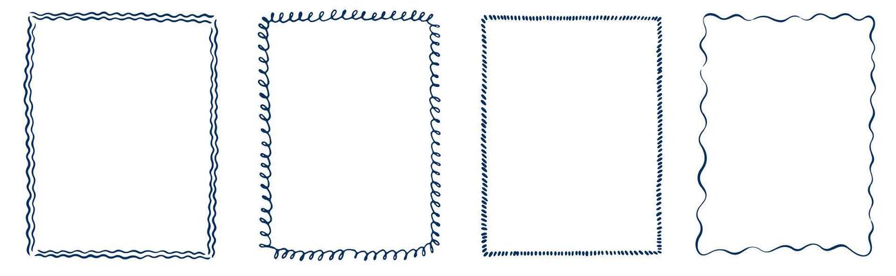 Hand drawn ink vintage frames. Stamp or letter mark frames for greeting cards, wedding, birthday party invitations in italian or greek marine sea coastal style. Minimalist coquette borders