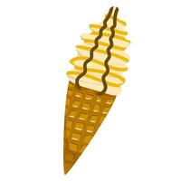 Ice Cream Cone with Chocolate and Caramel Topping vector