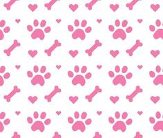 Paw with Dog Bone and heart seamless pattern. Footprint pet Paw vector