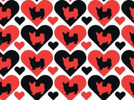 Corgi with red and black hearts seamless pattern. vector