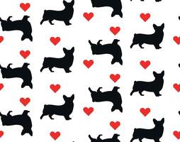 Corgi with red hearts seamless pattern. vector