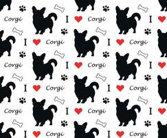 Corgi with paw and Bone, I love corgi seamless pattern. vector