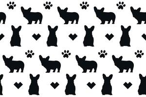 Corgi with paw and heart seamless pattern. vector