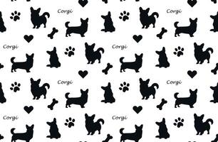 Corgi with paw, heart and Bone seamless pattern. vector