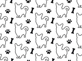 Corgi with paw and Bone seamless pattern. vector