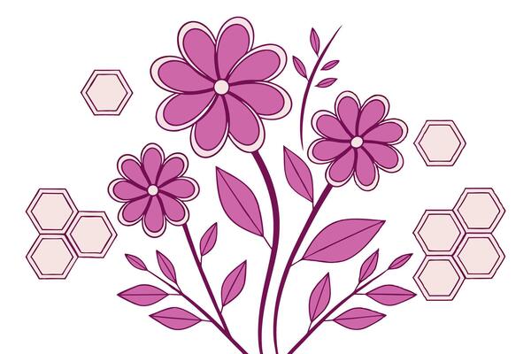 Beautiful floral illustration with decorative flowers and hexagon shapes