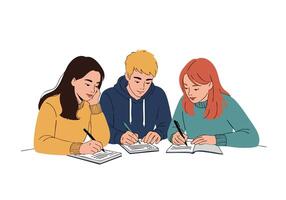 Students working together on school assignment homework vector