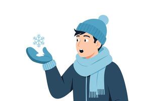 Man with snowflake wearing warm clothes vector