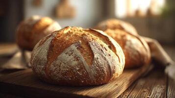Crust and wood details in artisan bread photo