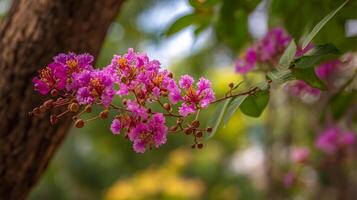 Radiant flower photo on tree against green leafy backdrop
