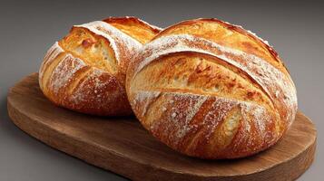 Bread loaf on cutting board under soft warm light photo