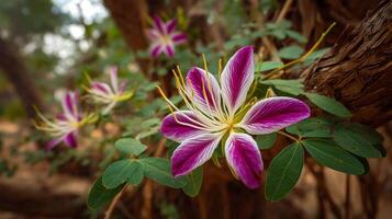 Beautiful photo of flower detail on green tree branch