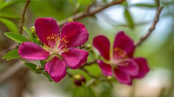Spring flower macro photo on branch with subtle bokeh