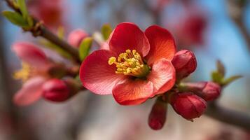 Vivid flower resting naturally on branch in full detail photo