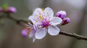 Tree flower in focus with rich spring color palette photo