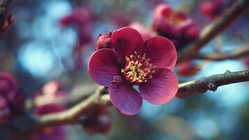 Radiant flower on branch in warm outdoor setting photo