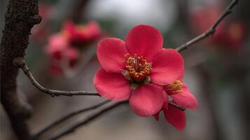 Macro photo of flower on blooming tree in daylight