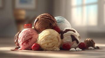 Close up image of ice cream with natural lighting and shadows photo