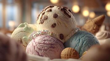 High resolution image of creamy ice cream with various flavors photo