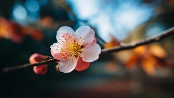 Glowing flower on tree with soft spring hues around photo
