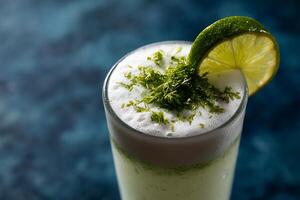 A drink with a lime slice on top photo