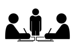 Two person signing a divorce deal with mediator standing between them icon symbol vector