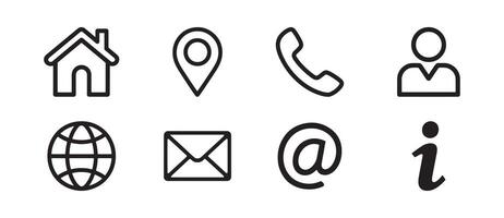 Business Icon Set Representing Company Connectivity with Name, Phone, Mobile, Location, Mail, Website, and Message Card Symbols for Digital Artwork Editable Illustration Isolated on a White Background vector