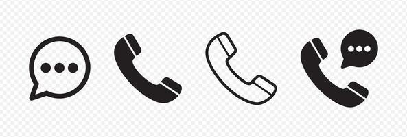 Set of 4 Communication Icons Featuring Phone, Speech Bubble, and Conversation Symbols for Messaging and Calling Interfaces vector
