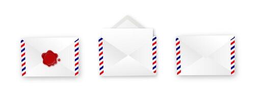 Realistic white envelope in different positions. Folded and unfolded envelope mockup isolated on a white background. vector