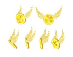 Flying set with white wings isolated on a white. 3D vector