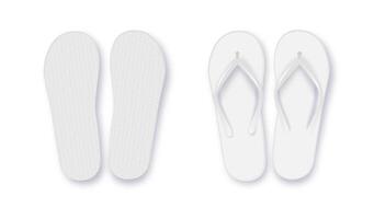 Realistic 3d White Blank Empty Flip Flop Closeup Isolated on White Background. Design Template of Summer Beach Flip Flops Pair Mockup. vector