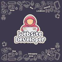 Handdrawn Website Developer Cartoon with Doodle Elements Illustration Design vector