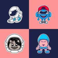 Playful Cartoon Astronauts, Alien, and Character with Simple Design Illustration Set vector
